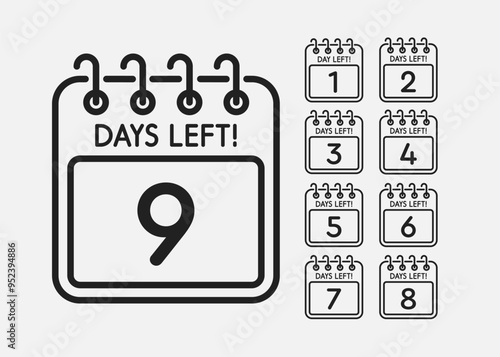 Countdown daily page calendar icon - 9 day left