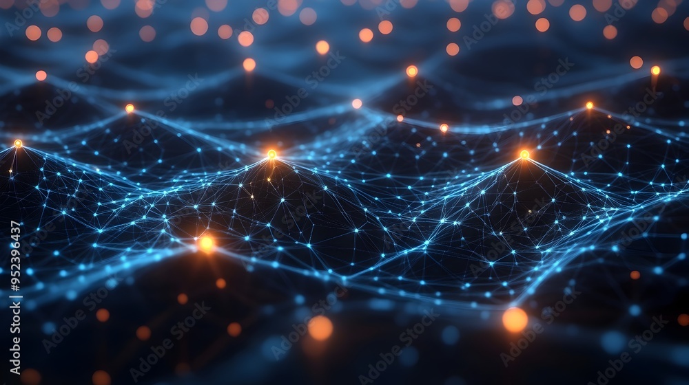 Obraz premium Glowing AI Powered Digital Network of Interconnected Nodes and Algorithms