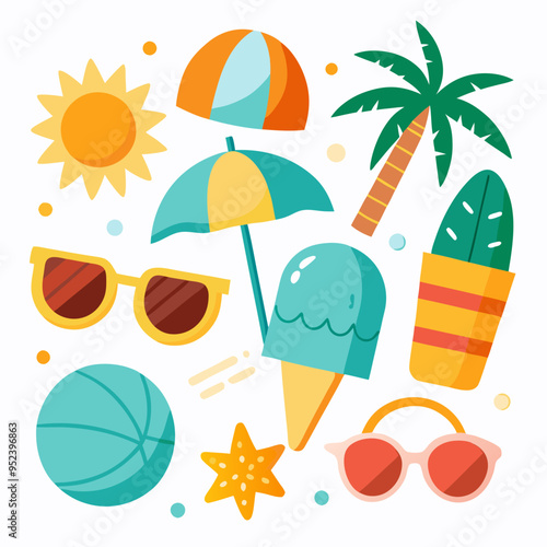 Summer background with summer sunglasses, summer element, and summer theme