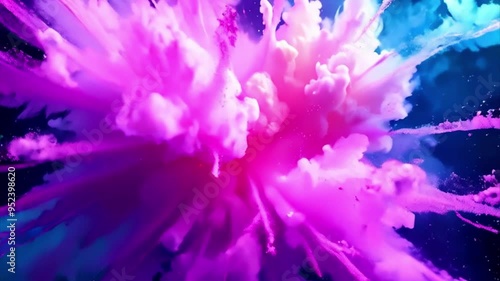 Colorful pink and blue smoke explosion animation. Clouds, paint, slow motion.　カラフルなピンク色と青色の煙が爆発するアニメーション。雲、ペイント、スローモーション。