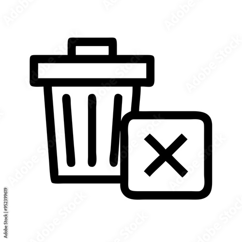 An essential set of delete and trash bin icons featuring simple yet effective designs for indicating deletion actions. Icons include variations like trash cans with and without lids, crumpled papers,