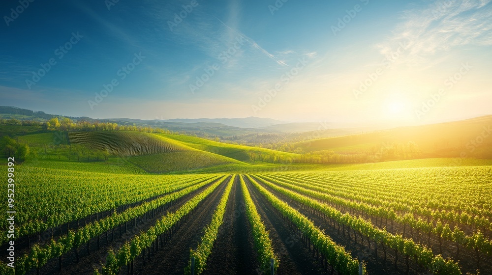 Sunlit Vineyard Landscape With Rolling Hills Sunlit Vineyard Landscape With Rolling Hills