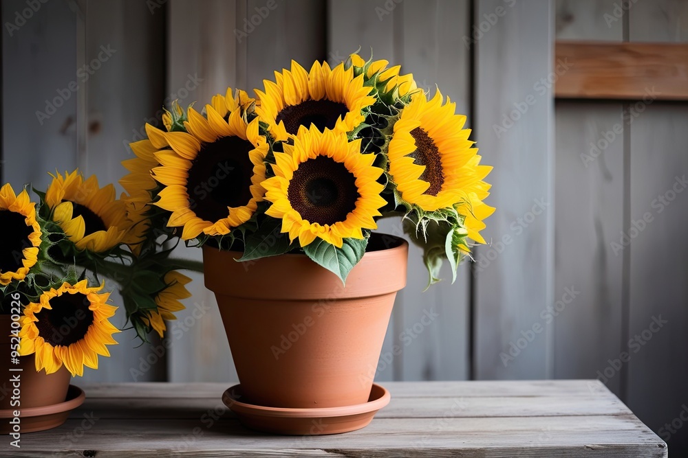 Obraz premium Rustic Summer Floral Arrangement with Sunflowers in Terracotta Pot