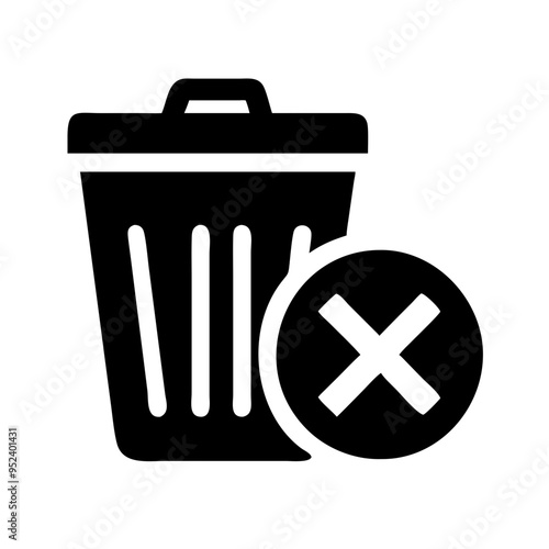 An essential set of delete and trash bin icons featuring simple yet effective designs for indicating deletion actions. Icons include variations like trash cans with and without lids, crumpled papers,