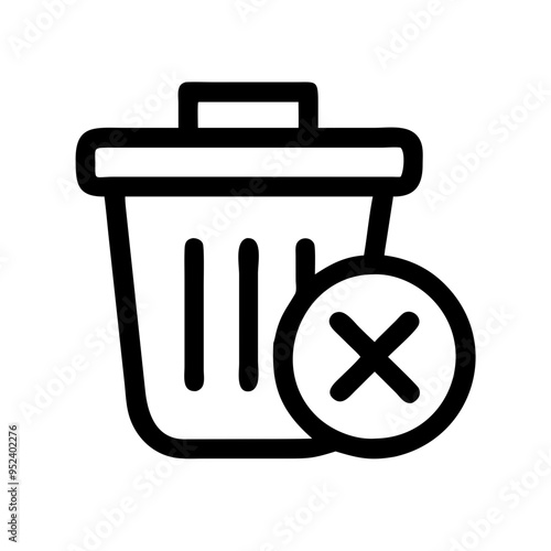 An essential set of delete and trash bin icons featuring simple yet effective designs for indicating deletion actions. Icons include variations like trash cans with and without lids, crumpled papers,