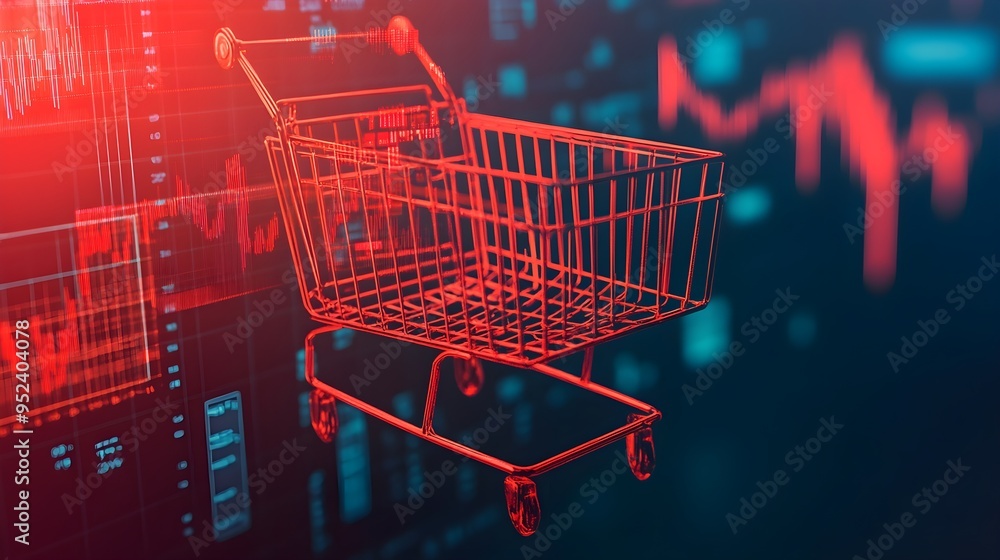 Red Shopping Cart Over Digital Stock Market Data Red Shopping Cart Over Digital Stock Market Data