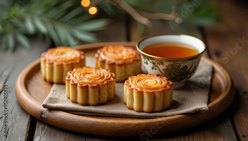 mooncake festival, mooncake with tea photo