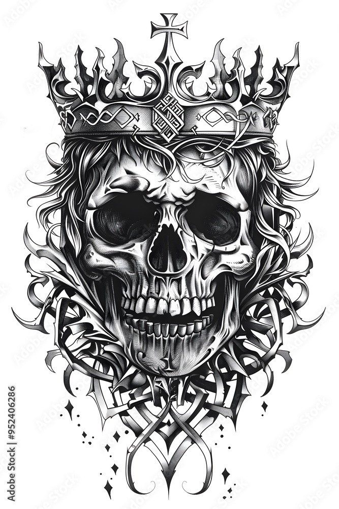 Skull and Crown very simple traditional tattoo flash styles illustration Skull and Crown very simple traditional tattoo flash styles illustration