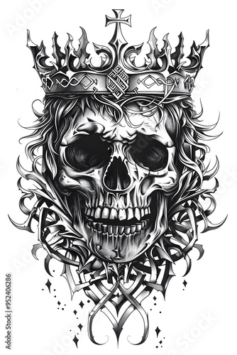 Skull and Crown very simple traditional tattoo flash styles illustration