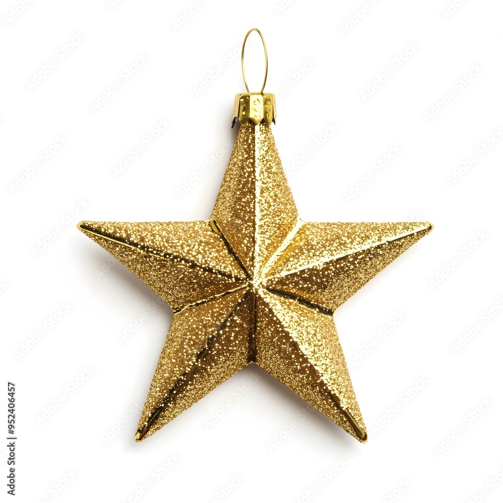 A flat image of a Christmas tree ornament shaped like a shimmering glowing geometric star against a clean white background The ornament has a minimalist A flat image of a Christmas tree ornament shaped like a shimmering glowing geometric star against a clean white background The ornament has a minimalist