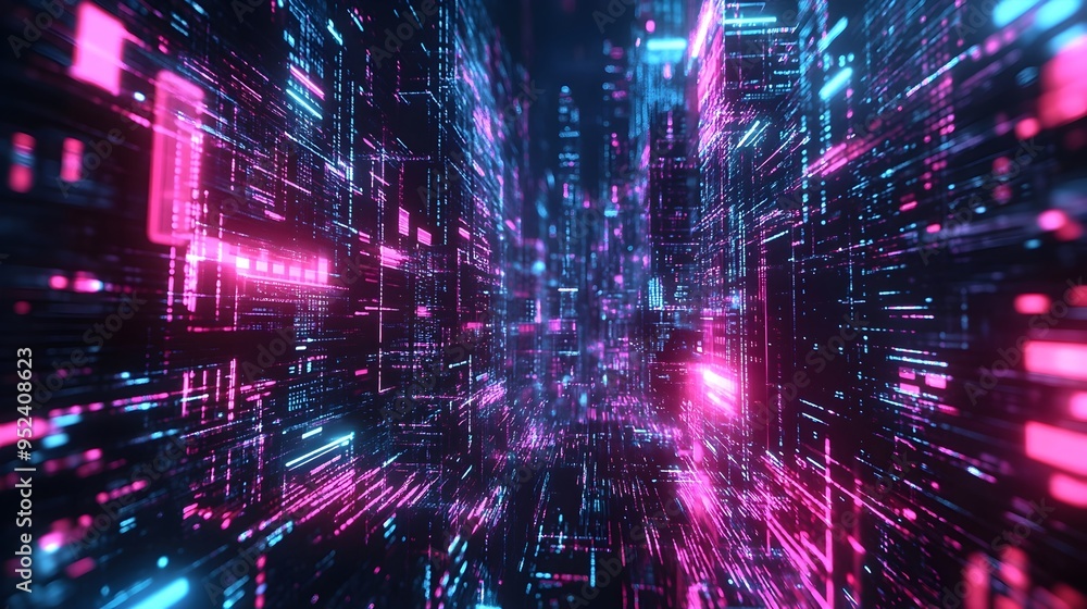 Fototapeta premium Cutting Edge Financial Software Innovation with Abstract Geometric Patterns and AI Powered Algorithms