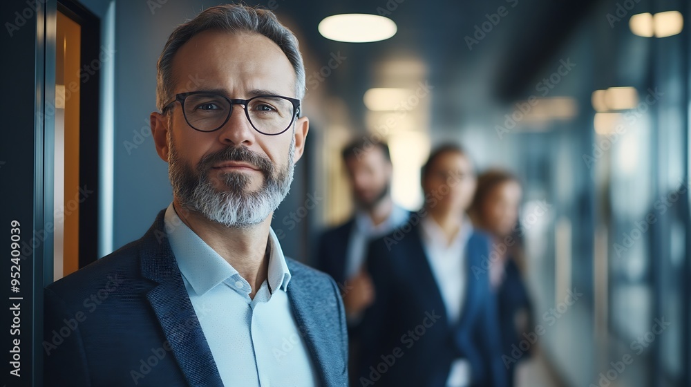 Shot of a group of a businessman holding the door while his coworkers enter the office Confident young business people working together in the office : Generative AI Shot of a group of a businessman holding the door while his coworkers enter the office Confident young business people working together in the office : Generative AI