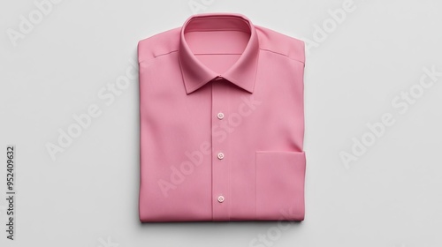 A neatly folded pink dress shirt with buttons and a pocket, suitable for formal wear.