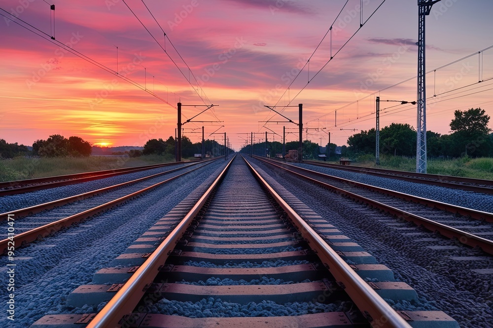 Sunset Railway Line Scenic Views for Travel and Transportation Sunset Railway Line Scenic Views for Travel and Transportation