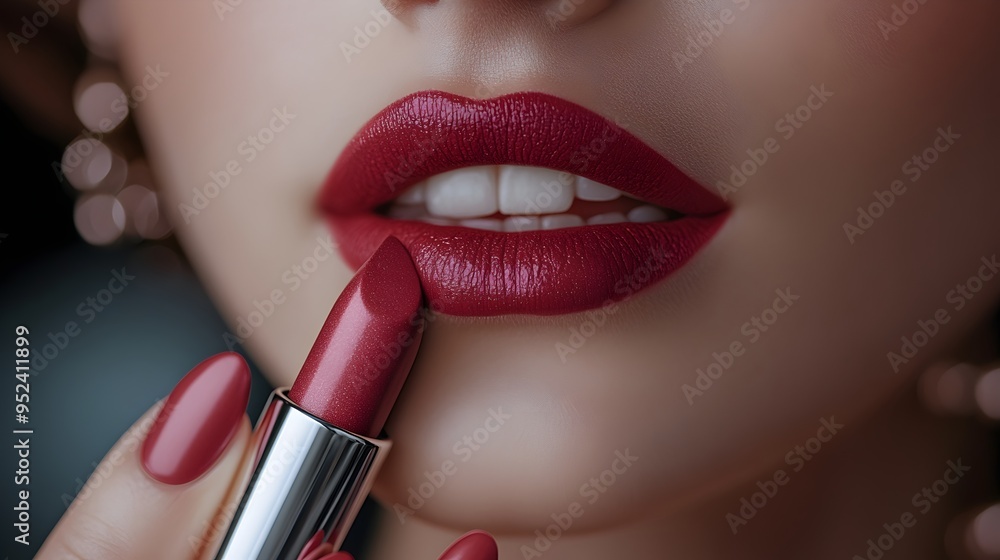 Obraz premium Glamorous Red Lips with Lipstick for Luxury Cosmetic Branding