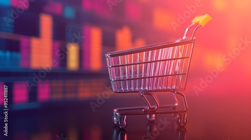 Shopping Cart on Colorful Background - Consumerism Concept