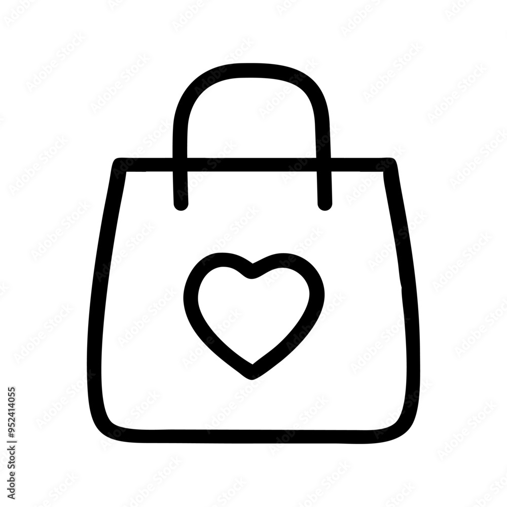 Shopping bag with heart outline icon hand draw isolated on white Shopping bag with heart outline icon hand draw isolated on white