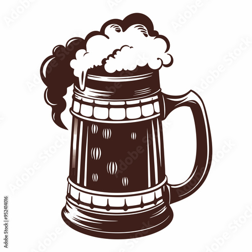 Classic Beer Stein with Foam Illustration for T-Shirt Print Design