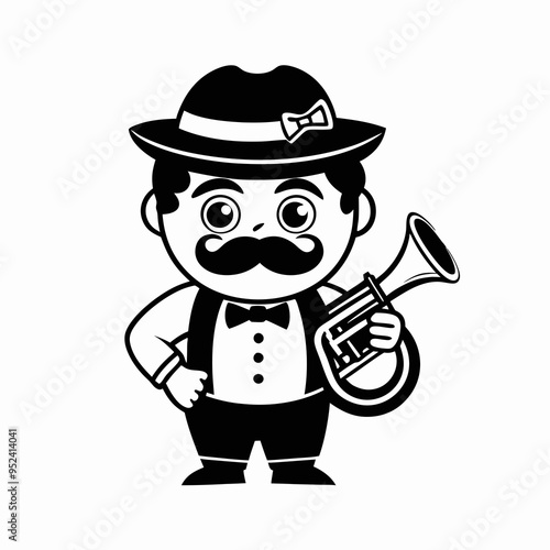 Cartoon Oompah Band Member with Tuba Illustration for T-Shirt Print
