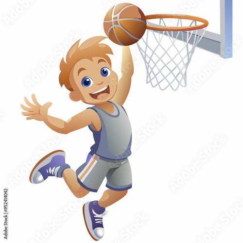 Cartoon Basketball Player Dunking for T-Shirt Print Design