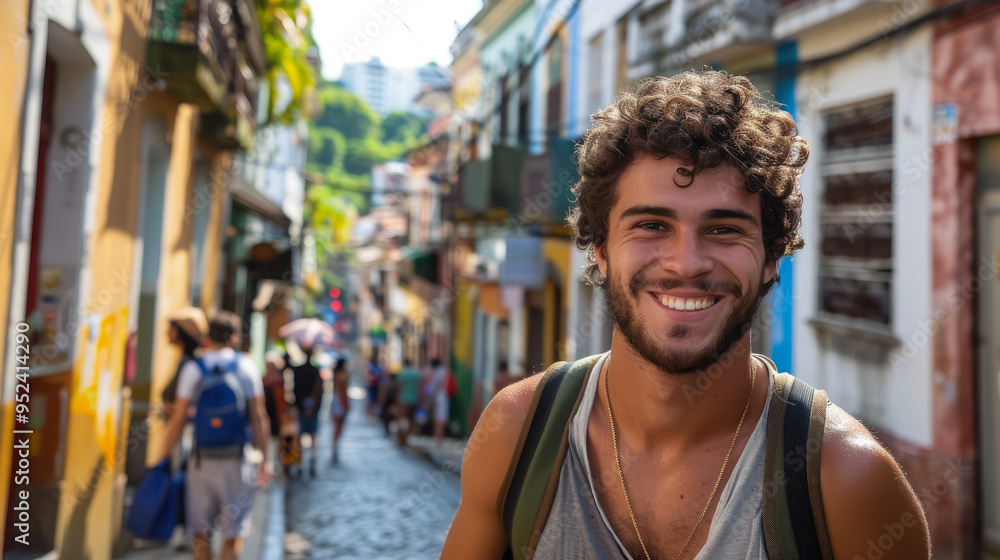 Young smiling Brazilian man in casual clothes on the street in Rio de Janeiro, boy, guy, male portrait, Portuguese, nationality, South America, Brazil, local, indigenous, portrait, teen, student Young smiling Brazilian man in casual clothes on the street in Rio de Janeiro, boy, guy, male portrait, Portuguese, nationality, South America, Brazil, local, indigenous, portrait, teen, student