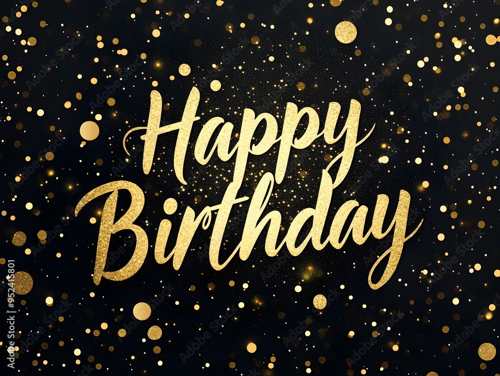 Golden Sparkling Happy Birthday Text on Black Background Golden Sparkling Happy Birthday Text on Black Background