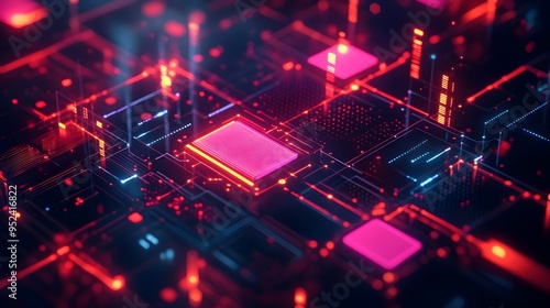 Wallpaper Mural Futuristic Blockchain Powered Financial Technology Services with Sleek Geometric Patterns and Vibrant Neon Hues Torontodigital.ca