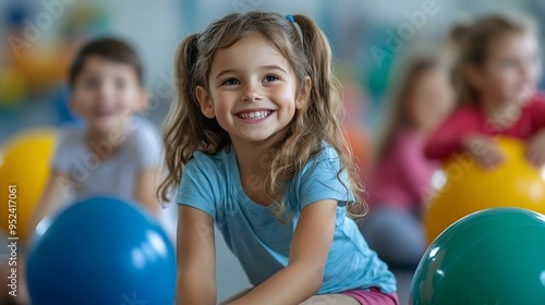 Child occupational therapy session Group of children doing playful exercises with their therapist : Generative AI