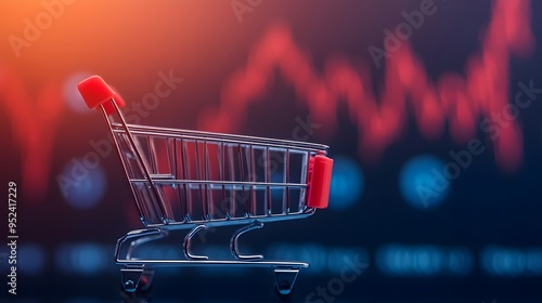 Shopping Cart on Red and Blue Stock Market Chart photo