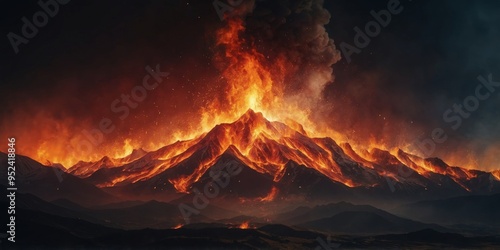 A massive fire appears in the sky with flames and smoke visible.