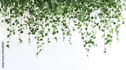 Lush Hanging Plant with Cascading Vines and Vibrant Green Foliage on Clean White Studio Background