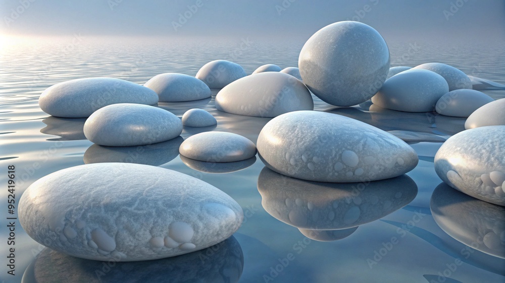 serene view of unusual pebbles in still water serene view of unusual pebbles in still water