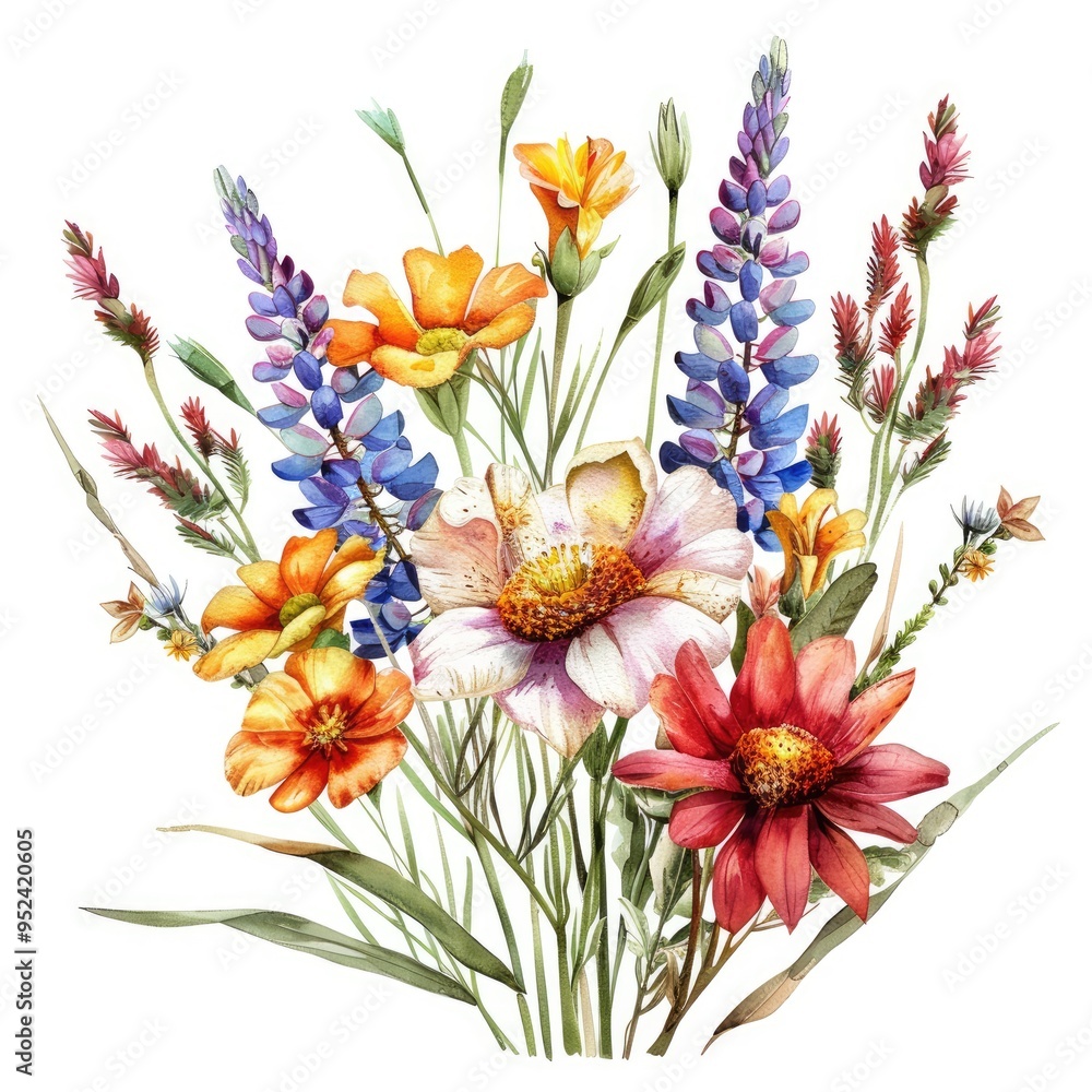 Obraz premium bouquet of wildflowers on white background
