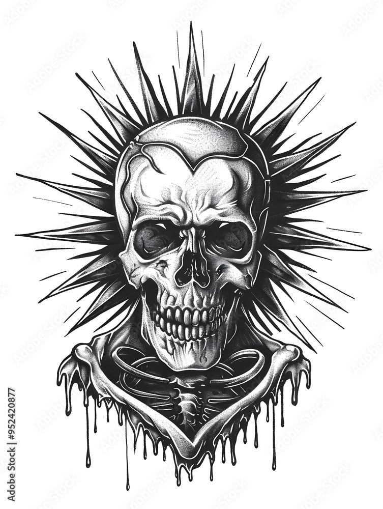 Obraz premium Skull and Sacred Heart very simple traditional tattoo flash styles illustration