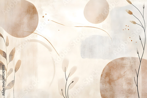 Minimalist Abstract Botanical Background with Neutral Earth Tones