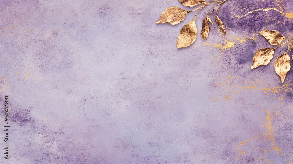 Elegant purple background with golden leaves, perfect for invitations or decor. Elegant purple background with golden leaves, perfect for invitations or decor.