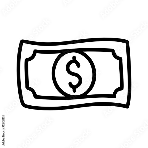 Dollar bill outline icon hand draw isolated on white