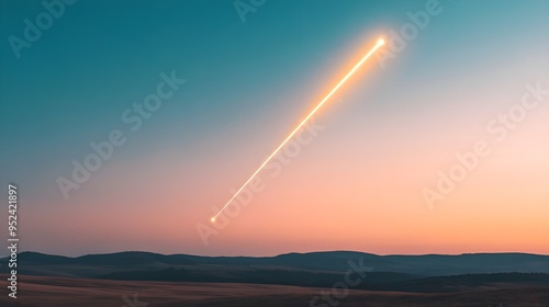 Sunset Sky with a Shooting Star over Hills