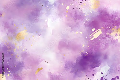 Elegant Purple Watercolor Background with Gold Accents and Soft Abstract Design