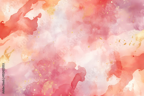 Elegant Pink Watercolor Background with Gold Accents and Soft Abstract Design