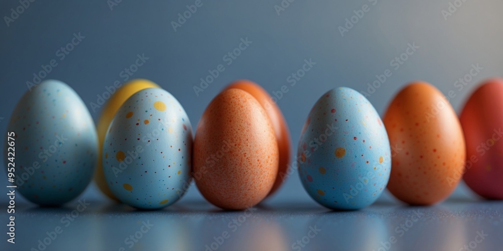 Easter Eggs Line Up on a Blue Background. Easter Eggs Line Up on a Blue Background.