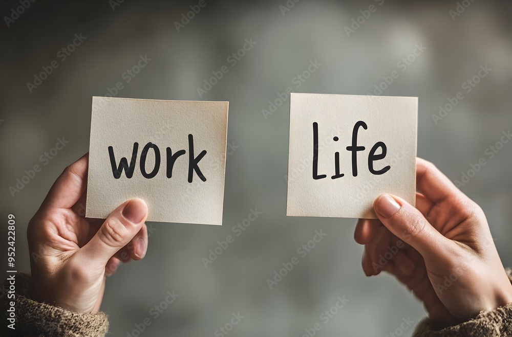 Balancing Work and Life Represented by Paper Notes in Hands Balancing Work and Life Represented by Paper Notes in Hands