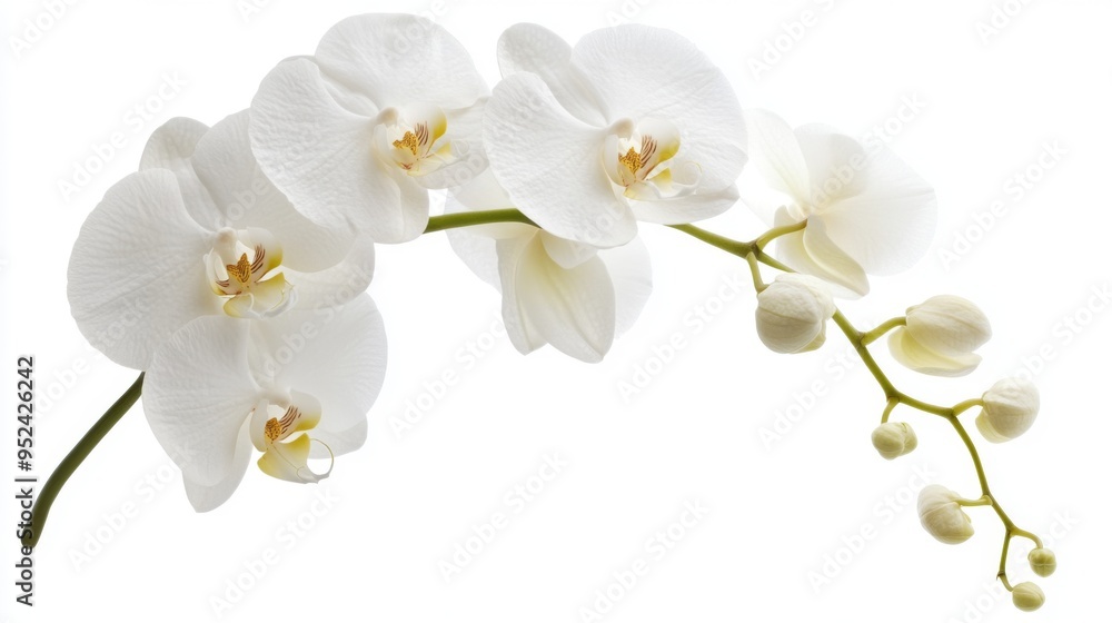 A delicate white orchid with intricate petals, displayed against a pure white background to highlight its elegance and beauty. A delicate white orchid with intricate petals, displayed against a pure white background to highlight its elegance and beauty.