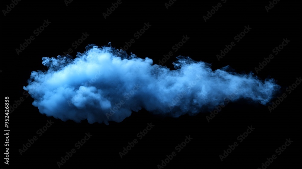 Blue smoke isolated black background : Generative AI Blue smoke isolated black background : Generative AI