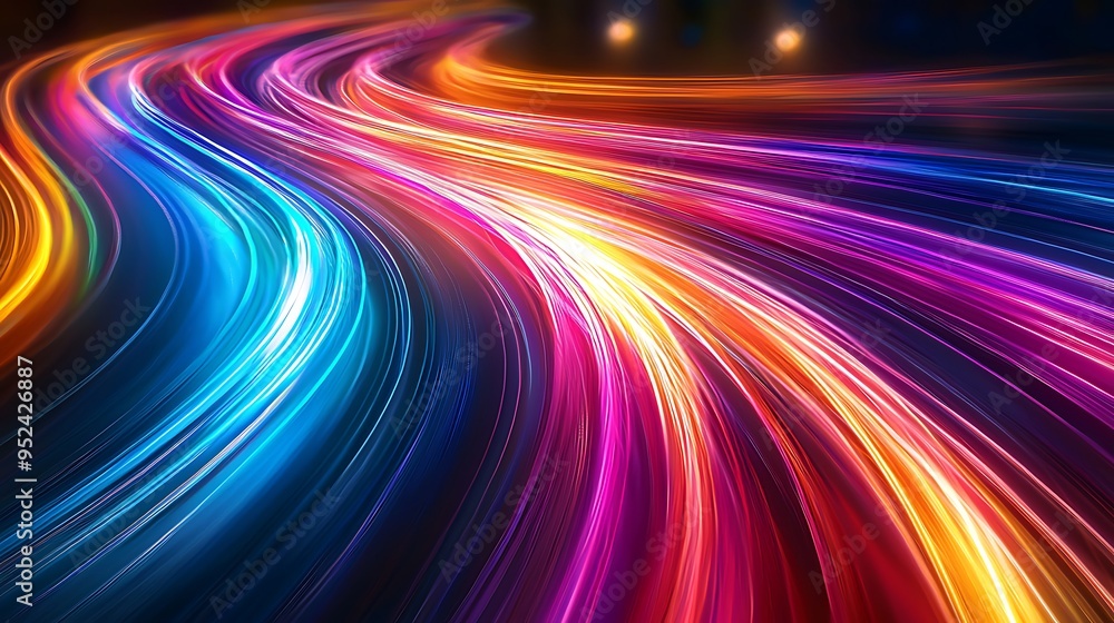 Swirling neon light trails with motion blur create a dynamic and electrifying abstract scene. Swirling neon light trails with motion blur create a dynamic and electrifying abstract scene.