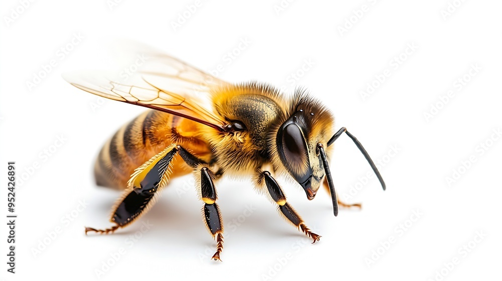 detail of bee or honeybee in Latin Apis Mellifera european or western honey bee isolated on the white background : Generative AI detail of bee or honeybee in Latin Apis Mellifera european or western honey bee isolated on the white background : Generative AI