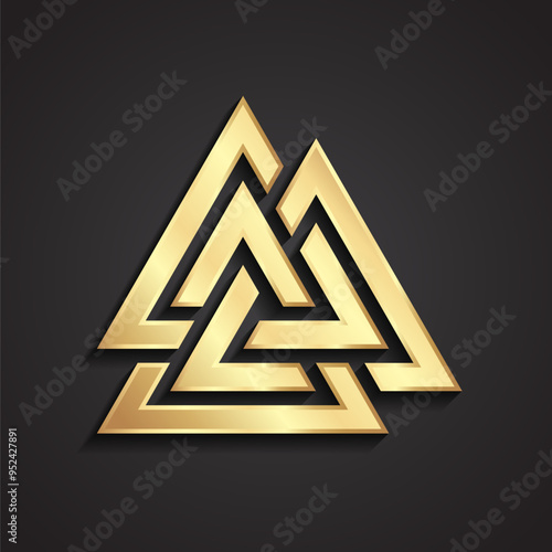 3d golden valknut viking symbol metal logo