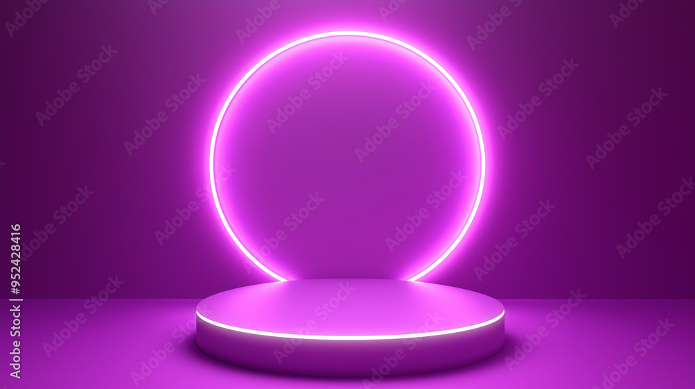 Purple display podium mockup with purple neon circle on geometric background. Cylinder podium for product presentation and promotion. Advertising concept background. Purple display podium mockup with purple neon circle on geometric background. Cylinder podium for product presentation and promotion. Advertising concept background.