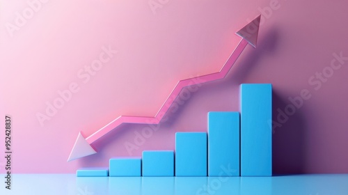 A 3D graph depicting upward growth with blue bars and a pink arrow. Free Download A 3D graph depicting upward growth with blue bars and a pink arrow. - GFXLoad