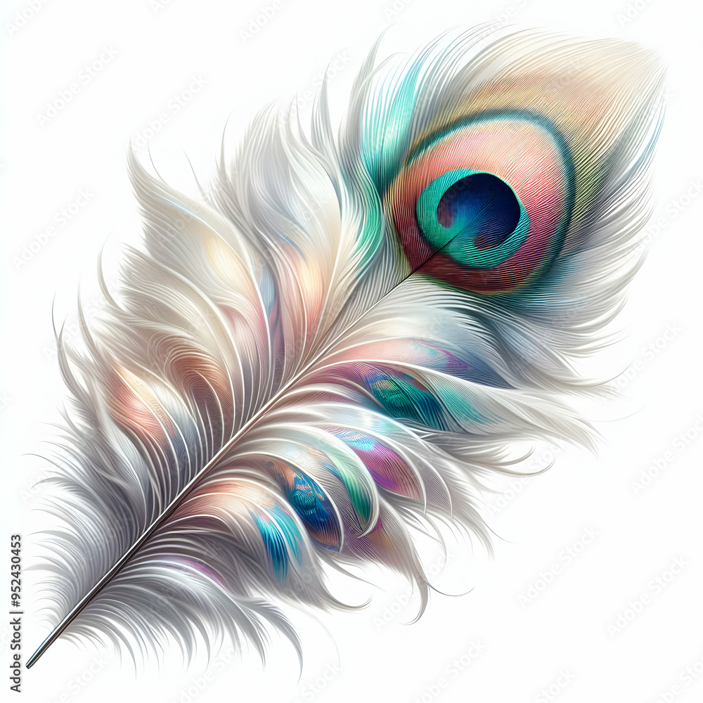 Obraz premium peacock feather isolated on white background